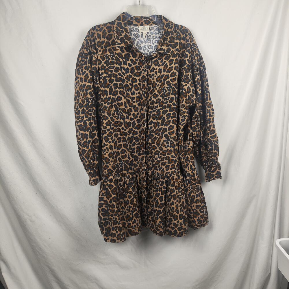 St. John's Bay Dress Womens PXXL Animal Print Corduroy Shirt Dress Long Sleeve